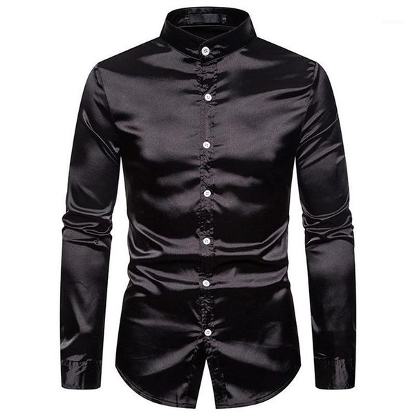 men's casual shirts mens mandarin collar silk satin dress 2021 brand regular fit long sleeve shirt men business camisa mascul2701, White;black
men's casual shirts mens mandarin collar silk satin dress 2021 brand regular fit long sleeve shirt men business camisa mascul2701, White;black