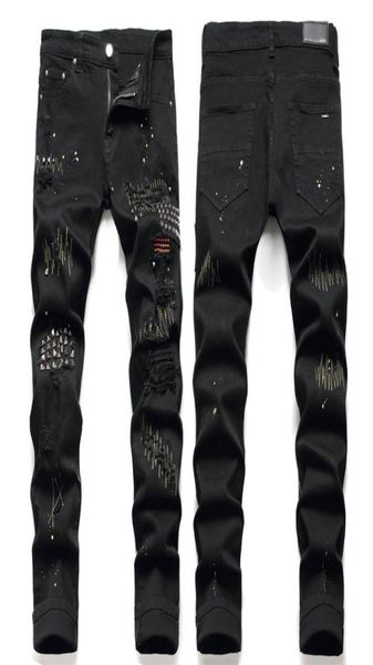 man rivet studs stitching detail damage black jeans distressed worn denim pants1929804, Blue
man rivet studs stitching detail damage black jeans distressed worn denim pants1929804, Blue