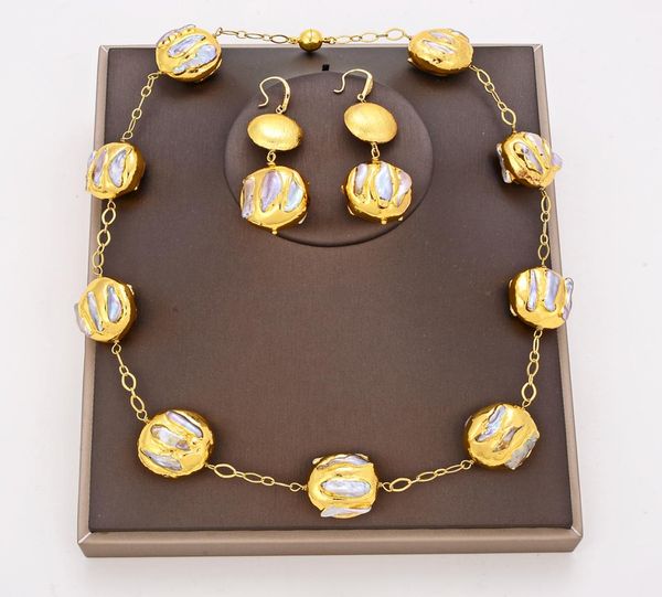 guaiguai jewelry natural freshwater white biwa pearl coin 24 kt gold plated necklace earrings sets handmade for women real jewlery1687752, Silver
guaiguai jewelry natural freshwater white biwa pearl coin 24 kt gold plated necklace earrings sets handmade for women real jewlery1687752, Silver