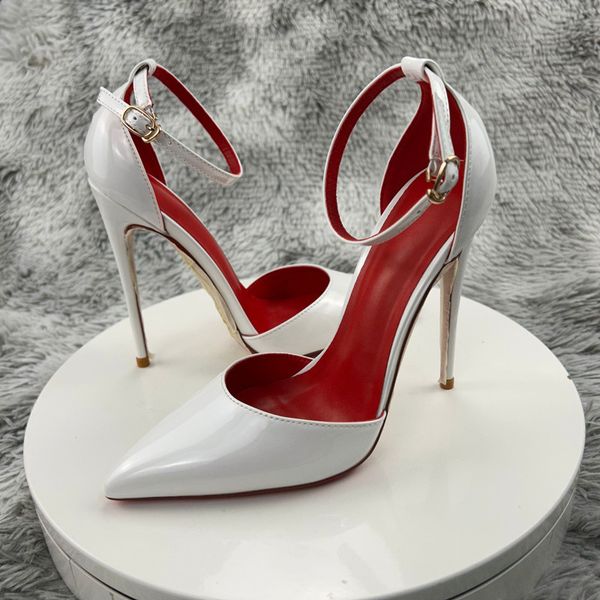 white patent leather design brand red bottom shoes women ankle buckle strap pointy toe high heel shoes for wedding party elegant ladies stil, Black
white patent leather design brand red bottom shoes women ankle buckle strap pointy toe high heel shoes for wedding party elegant ladies stil, Black
