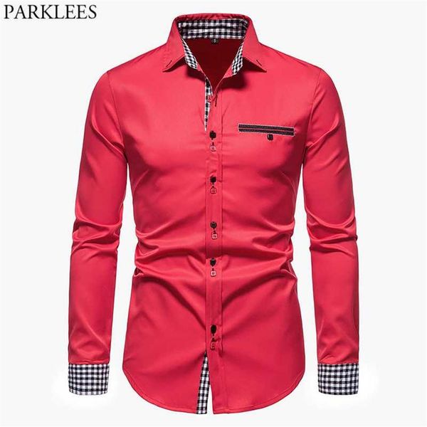 men's dress shirts parklees red plaid patchwork shirt men 2021 brand formal business mens long sleeve casual button down chem282z, White;black
men's dress shirts parklees red plaid patchwork shirt men 2021 brand formal business mens long sleeve casual button down chem282z, White;black