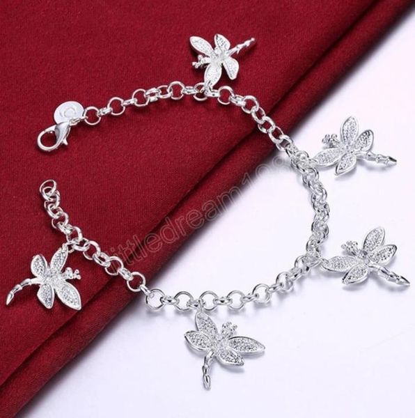 925 sterling silver five dragonfly bracelets chain for women wedding engagement party jewelry5924219, Black 
925 sterling silver five dragonfly bracelets chain for women wedding engagement party jewelry5924219, Black