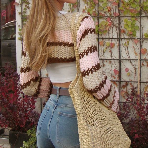 womens sweaters autumn short women horizontal stripe knitwear cover up solid color long sleeve loose casual crew neck vacation sweater 23081, White;black
womens sweaters autumn short women horizontal stripe knitwear cover up solid color long sleeve loose casual crew neck vacation sweater 23081, White;black