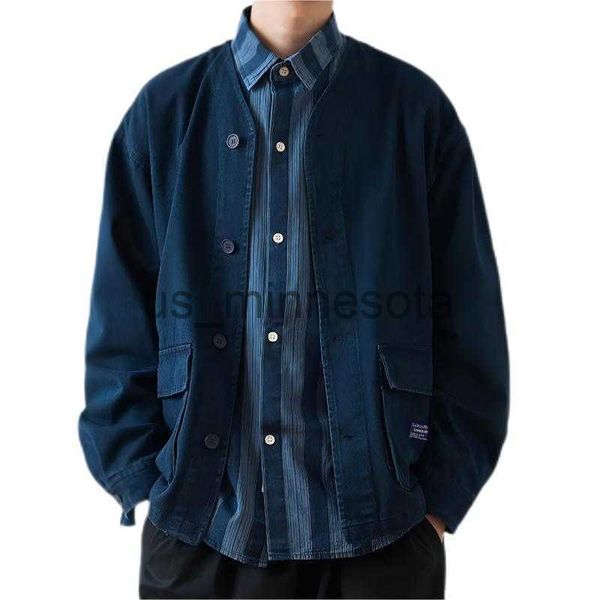 men's jackets japan style vneck men indigo denim jacket single breasted 2023 spring autumn sand wash denim coat with front flap pockets, Black;brown
men's jackets japan style vneck men indigo denim jacket single breasted 2023 spring autumn sand wash denim coat with front flap pockets, Black;brown