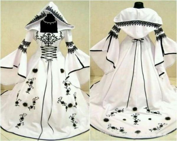 celtic black and white wedding dresses with hat a line unique bridal gowns with exquisite embroidery corset custom made1591425
celtic black and white wedding dresses with hat a line unique bridal gowns with exquisite embroidery corset custom made1591425