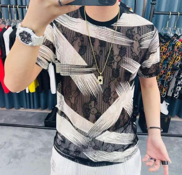 men039s tshirts summer lace hollow print short sleeve t shirt men 2021 breathable casual slim tshirt streetwear oneck t8122688, White;black
men039s tshirts summer lace hollow print short sleeve t shirt men 2021 breathable casual slim tshirt streetwear oneck t8122688, White;black