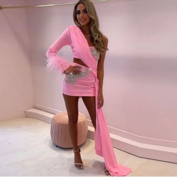 pink girls dresses one shoulder short sheath cocktail dresses side train feather beaded short party dress women, Black
pink girls dresses one shoulder short sheath cocktail dresses side train feather beaded short party dress women, Black