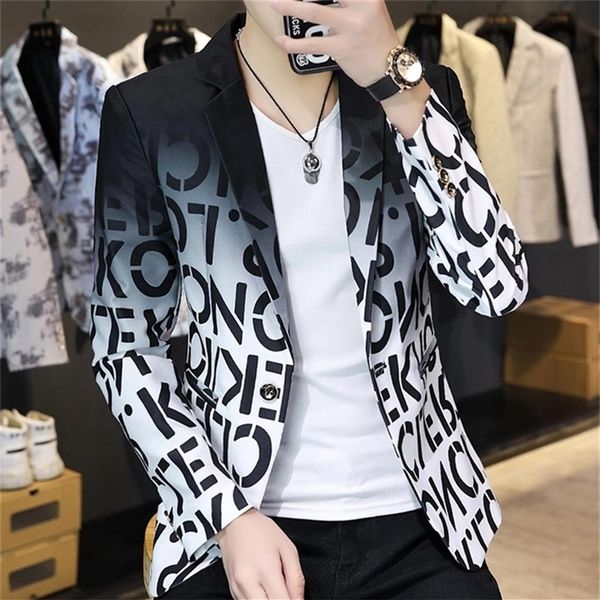 men's blazer fashion autumn winter clothing male suit jacket letter printing casual slim fit fancy party singer blazzer coat 284y, White;black
men's blazer fashion autumn winter clothing male suit jacket letter printing casual slim fit fancy party singer blazzer coat 284y, White;black