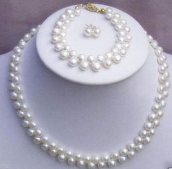 true white freshwater pearl necklace bracelet earring jewelry sets5955081, Black