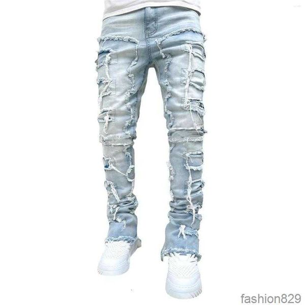men's jeans regular fit stacked patch distressed destroyed straight denim pants streetwear clothes casual jean, Blue
men's jeans regular fit stacked patch distressed destroyed straight denim pants streetwear clothes casual jean, Blue