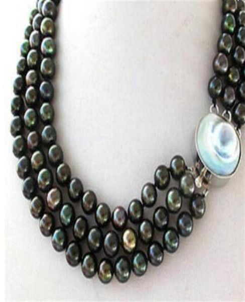 3 strands black peacock round pearl necklace mabe blister pearl clasp28717730637, Silver
3 strands black peacock round pearl necklace mabe blister pearl clasp28717730637, Silver