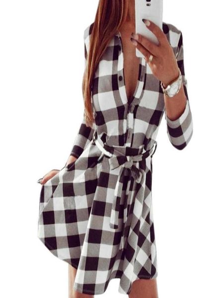 2019 spring and autumn women casual dress plaid print shirt dress high waist casual slim vestidos with belt mini dress4537094, Black;gray
2019 spring and autumn women casual dress plaid print shirt dress high waist casual slim vestidos with belt mini dress4537094, Black;gray