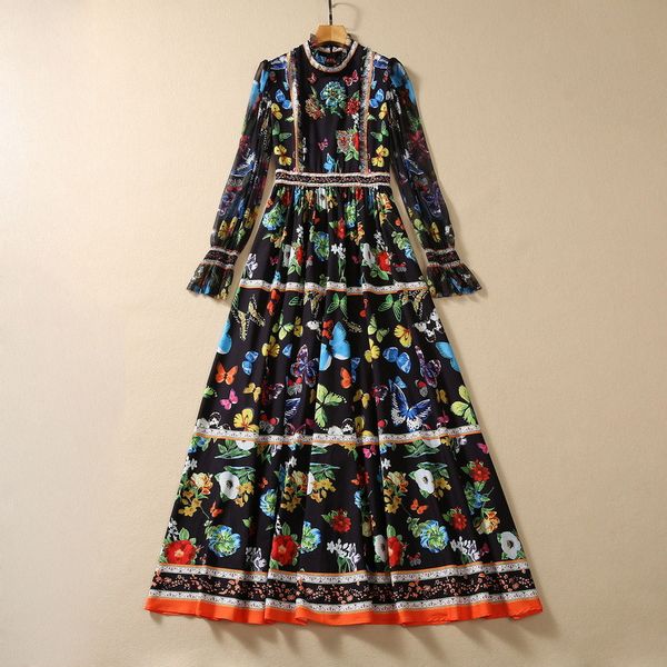 european and american women's clothing 2023 autumn new stand collar long sleeve beaded black print fashion pleated dress, Black;gray
european and american women's clothing 2023 autumn new stand collar long sleeve beaded black print fashion pleated dress, Black;gray