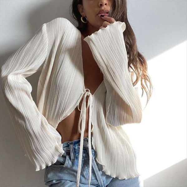 ins style summer babes shirts slim trumpet long sleeved pleated shirt for women french, White
ins style summer babes shirts slim trumpet long sleeved pleated shirt for women french, White