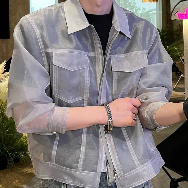 mens jackets summer sun protection jacket open thread semitransparent thin high street coats male clothes 230810, Black;brown
mens jackets summer sun protection jacket open thread semitransparent thin high street coats male clothes 230810, Black;brown