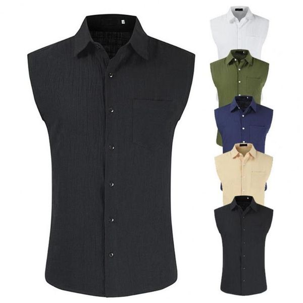 men's casual shirts solid color men shirt summer basic sleeveless for turn down collar chemise homme camisas para hombre253c, White;black
men's casual shirts solid color men shirt summer basic sleeveless for turn down collar chemise homme camisas para hombre253c, White;black