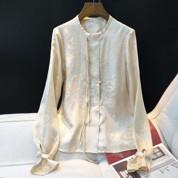 apricot silk brocade shirt for women spring style improved versatile chinese loose lace trend, White
apricot silk brocade shirt for women spring style improved versatile chinese loose lace trend, White