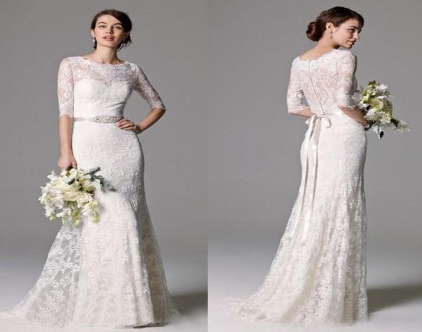 2019 vintage lace wedding dresses with beaded ribbon buttons back wedding gowns half sleeves dress4168091, White
2019 vintage lace wedding dresses with beaded ribbon buttons back wedding gowns half sleeves dress4168091, White