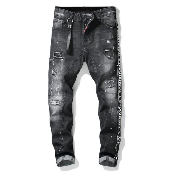 2020 mens badge rips stretch black jeans fashion designer slim fit washed motocycle denim pants panelled hip hop trousers239u, Blue
2020 mens badge rips stretch black jeans fashion designer slim fit washed motocycle denim pants panelled hip hop trousers239u, Blue