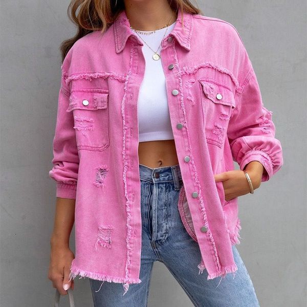 womens jackets american rough edge hole jean jacket coat autumn and winter loose casual polo neck thin denim women clothing 230810, Black;brown
womens jackets american rough edge hole jean jacket coat autumn and winter loose casual polo neck thin denim women clothing 230810, Black;brown