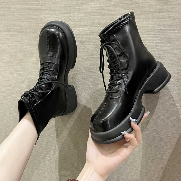 2023 autumn new fashion simple british style lace up casual short sleeve elastic slim boots thick sole martin boots 230811, Black
2023 autumn new fashion simple british style lace up casual short sleeve elastic slim boots thick sole martin boots 230811, Black