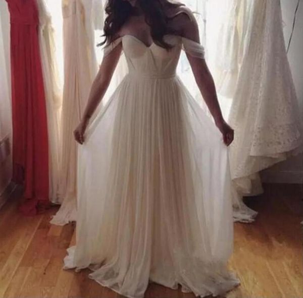 simple beach chiffon wedding dress off the shoulder sweetheart bridal gown bohemian dresses vestido de noivas with re1234987, White 
simple beach chiffon wedding dress off the shoulder sweetheart bridal gown bohemian dresses vestido de noivas with re1234987, White