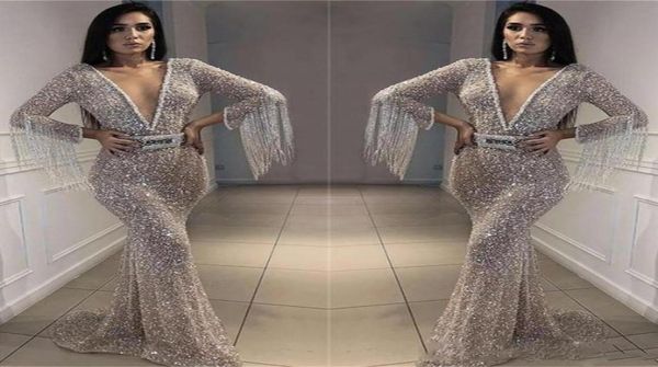 sparkly silver prom dresses bling bling sequined mermaid evening gowns deep v neck long sleeves with tassel arabic formal party dr2479800, Black
sparkly silver prom dresses bling bling sequined mermaid evening gowns deep v neck long sleeves with tassel arabic formal party dr2479800, Black
