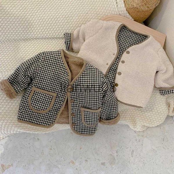 jackets korean style baby boys girls fashion checked warm cotton clothes kids long sleeve reversible wear casual thickening jacket x0811, Blue;gray
jackets korean style baby boys girls fashion checked warm cotton clothes kids long sleeve reversible wear casual thickening jacket x0811, Blue;gray