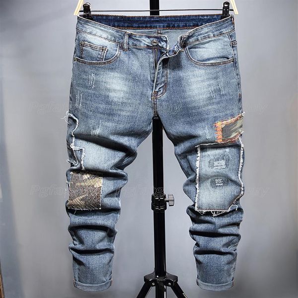 stitching stretch men's jeans ripped destroyed slim fit pants fashion casual contrast color patchwork streetwear pantalones p212i, Blue
stitching stretch men's jeans ripped destroyed slim fit pants fashion casual contrast color patchwork streetwear pantalones p212i, Blue