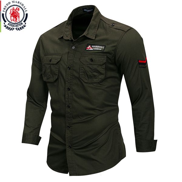 men's casual shirts fredd marshall 100% cotton military shirt men long sleeve casual dress shirt male cargo work shirts with embroidery, White;black
men's casual shirts fredd marshall 100% cotton military shirt men long sleeve casual dress shirt male cargo work shirts with embroidery, White;black