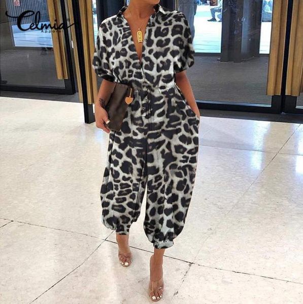 celmia 2020 summer romper leopard vintage women jumpsuits plus size short sleeve casual loose buttons cargo pants overalls t25600119, Black;white
celmia 2020 summer romper leopard vintage women jumpsuits plus size short sleeve casual loose buttons cargo pants overalls t25600119, Black;white