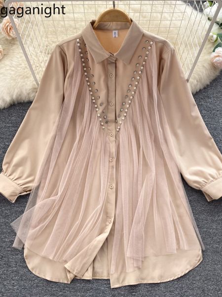 women's blouses shirts gaganight women mesh studded beads turn down collar dress summer white temperament shirt dresses 230810
women's blouses shirts gaganight women mesh studded beads turn down collar dress summer white temperament shirt dresses 230810