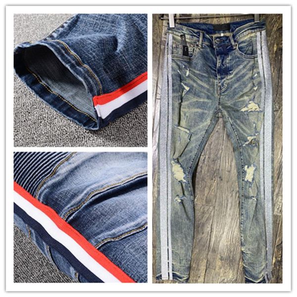 designer mens jeans fashion stripe classic style pants skinny fit motorcycle biker denim men s designe pant hip hop so282q, Blue
designer mens jeans fashion stripe classic style pants skinny fit motorcycle biker denim men s designe pant hip hop so282q, Blue