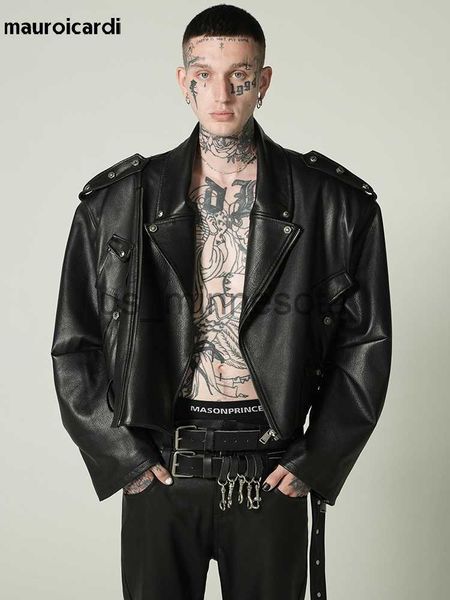 men's jackets mauroicardi spring autumn cool short oversized black pu leather biker jacket men long sleeve luxury designer clothes 2023, Black;brown
men's jackets mauroicardi spring autumn cool short oversized black pu leather biker jacket men long sleeve luxury designer clothes 2023, Black;brown