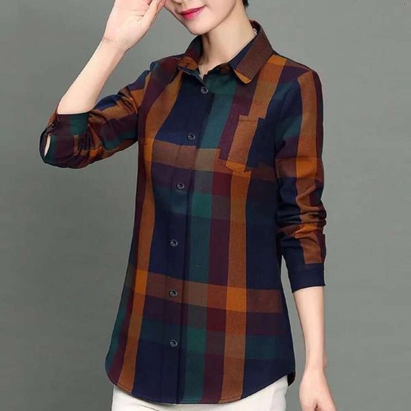 womens clothing spring plaid shirt large size middle aged mothers long sleeved top, White
womens clothing spring plaid shirt large size middle aged mothers long sleeved top, White