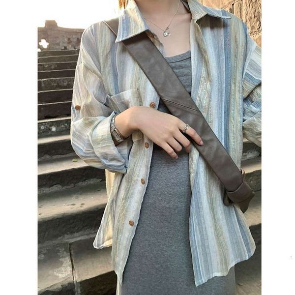 dyed vertical stripes small fresh long sleeved shirt womens retro loose thin slim looking summer, White
dyed vertical stripes small fresh long sleeved shirt womens retro loose thin slim looking summer, White