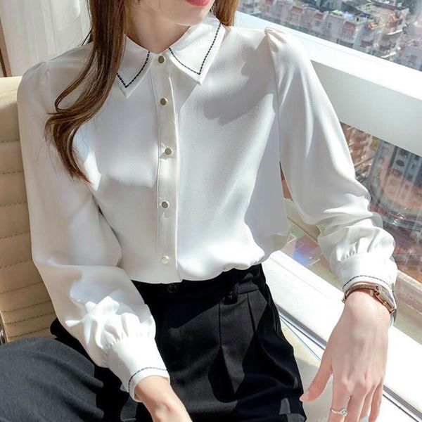 chiffon blouse womens shirt long sleeved spring and autumn design sense small color clashing bottomless top, White
chiffon blouse womens shirt long sleeved spring and autumn design sense small color clashing bottomless top, White