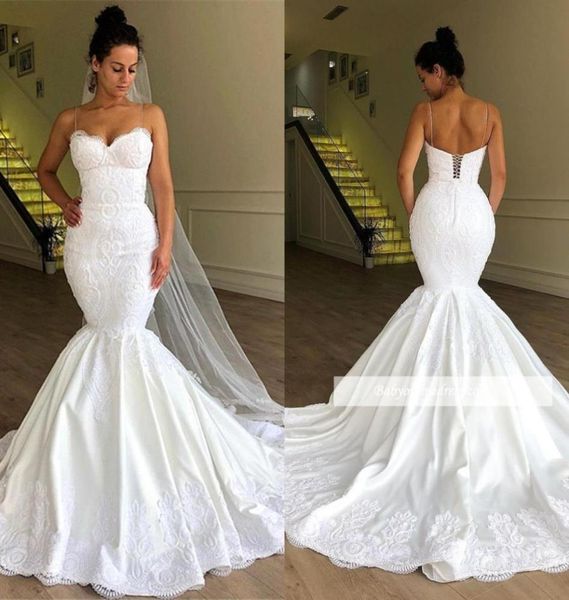 elegant plus size spaghetti straps lace mermaid wedding dresses 2019 tulle applique sweep train wedding bridal gowns with lace up 8023743, White
elegant plus size spaghetti straps lace mermaid wedding dresses 2019 tulle applique sweep train wedding bridal gowns with lace up 8023743, White
