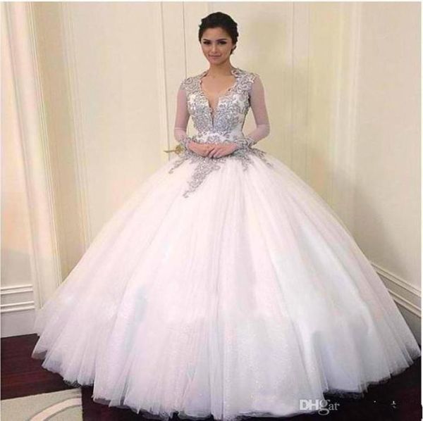 2019 ball gown wedding dresses long sleeves applique beads v neck tulle backless bridal gowns quinceanera vestido5092277, White
2019 ball gown wedding dresses long sleeves applique beads v neck tulle backless bridal gowns quinceanera vestido5092277, White