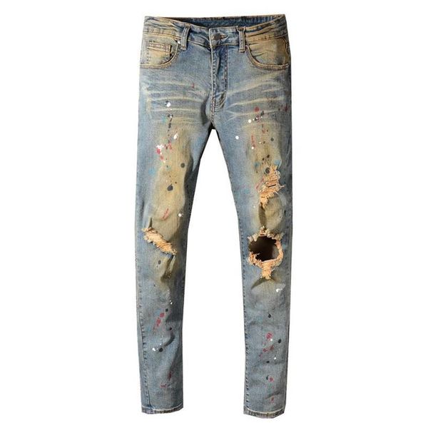 men's jeans fashion streetwear men retro wash slim fit paint designer ripped printed pants destroyed hip hop 28-40232e, Blue
men's jeans fashion streetwear men retro wash slim fit paint designer ripped printed pants destroyed hip hop 28-40232e, Blue