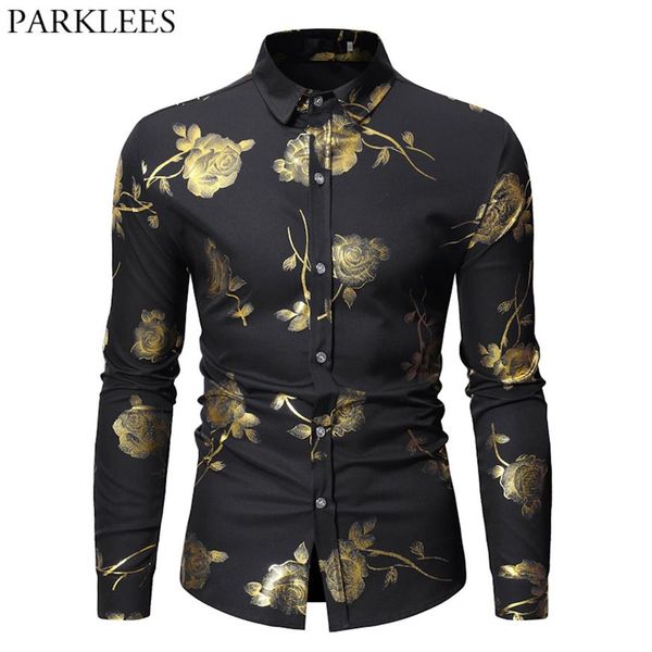 mens hipster bronzing rose print shirt men long sleeve gold floral button down dress shirts black slim fit prom chemise hommes 06h, White;black
mens hipster bronzing rose print shirt men long sleeve gold floral button down dress shirts black slim fit prom chemise hommes 06h, White;black