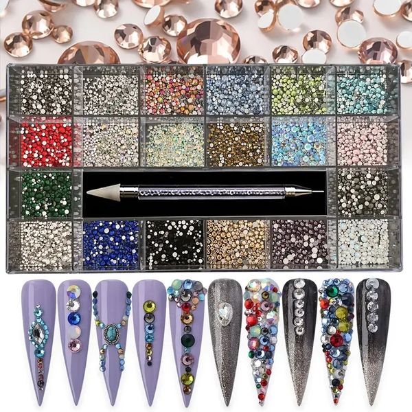21 grid colorful crystal glass gems set - perfect for nail art & crafts - includes double-end drill pen
21 grid colorful crystal glass gems set - perfect for nail art & crafts - includes double-end drill pen