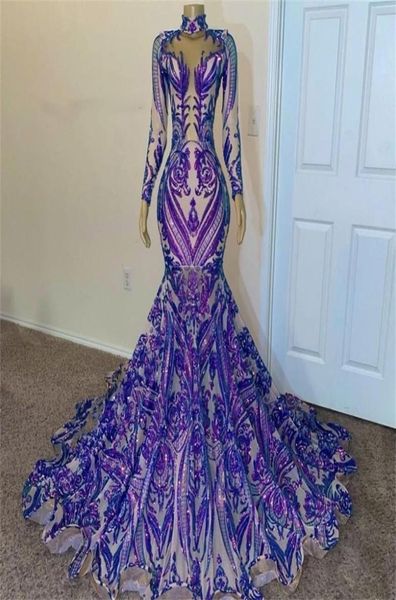 2022 purple sequined lace long sleeves evening dresses mermaid gowns for black girls sequins high neck plus size sweep train forma1108178, Black;red 
2022 purple sequined lace long sleeves evening dresses mermaid gowns for black girls sequins high neck plus size sweep train forma1108178, Black;red