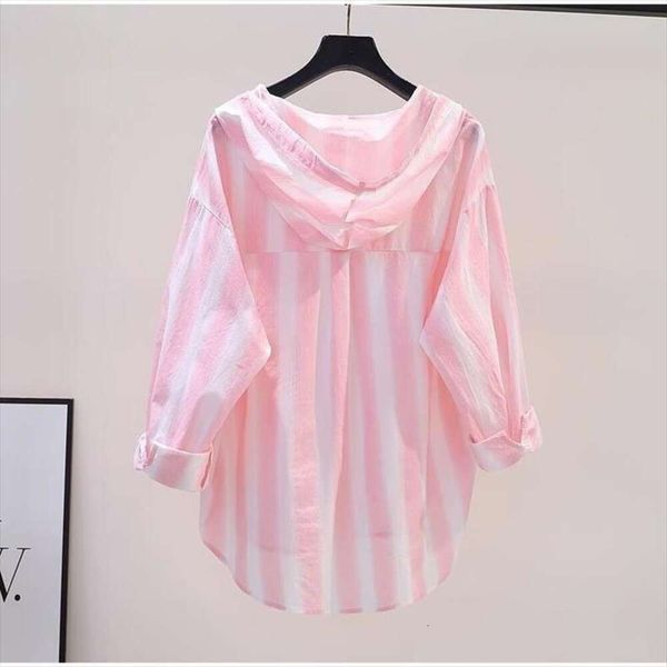 pink vertical striped shirt for women loose hooded sunblock clothing summer thin cotton long sleeved cardigan trend, White
pink vertical striped shirt for women loose hooded sunblock clothing summer thin cotton long sleeved cardigan trend, White