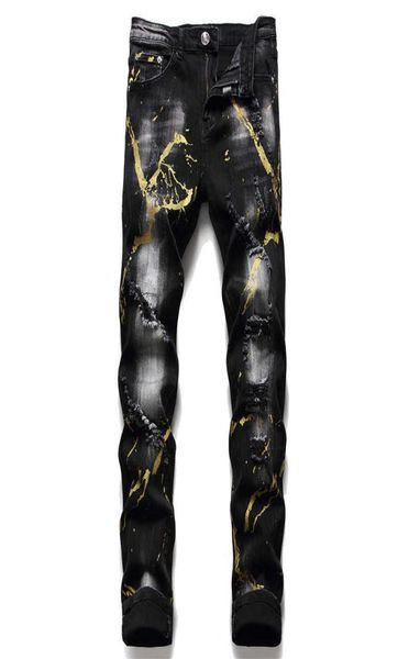 fall winter new tattered men039s slim pp wash ripped jeans black paint splash tight stretch fashion male trousers x06218054328, Blue
fall winter new tattered men039s slim pp wash ripped jeans black paint splash tight stretch fashion male trousers x06218054328, Blue