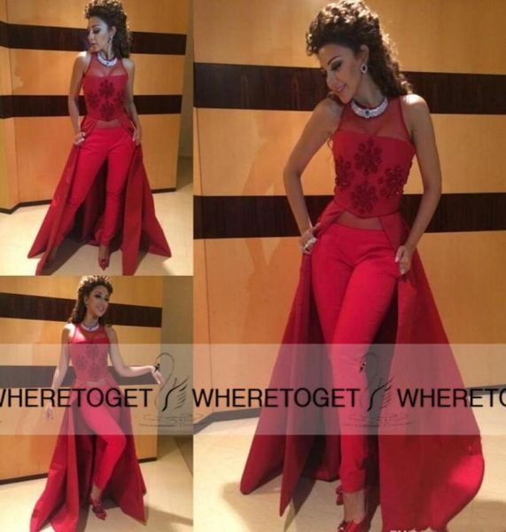 2019 myriam fares evening dresses sheer neck sleeveless applique new designer formal party prom gowns with pant charming2892215, Black;red
2019 myriam fares evening dresses sheer neck sleeveless applique new designer formal party prom gowns with pant charming2892215, Black;red