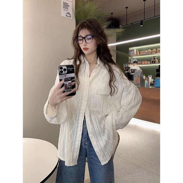 lazy style long sleeved sunblock white shirt korean loose niche hollowed out hook flower design for women
lazy style long sleeved sunblock white shirt korean loose niche hollowed out hook flower design for women