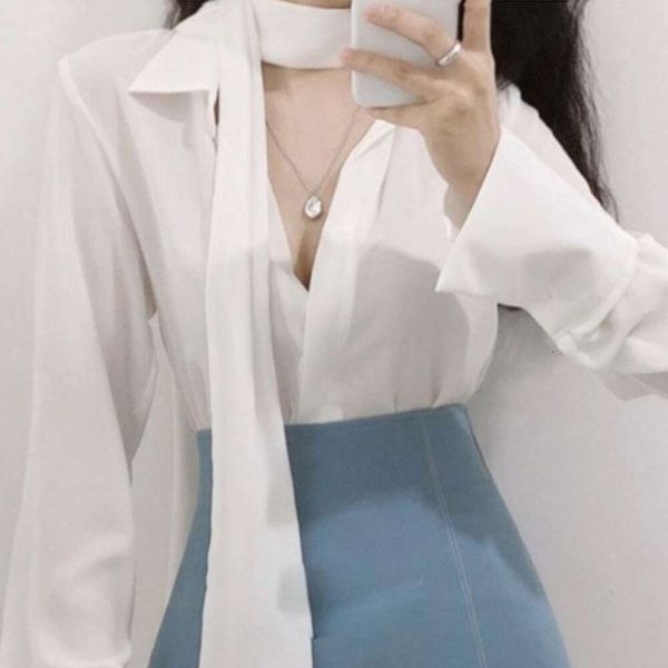 style temperament socialite feminine blouses streamer slightly transparent long sleeve shirt for women, White
style temperament socialite feminine blouses streamer slightly transparent long sleeve shirt for women, White