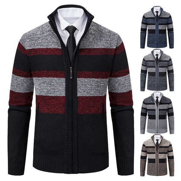 men's sweaters men's winter striped sweater cardigan man patchwork autumn fleece thick warm knitwear zip up coat male jacket 23081, White;black
men's sweaters men's winter striped sweater cardigan man patchwork autumn fleece thick warm knitwear zip up coat male jacket 23081, White;black