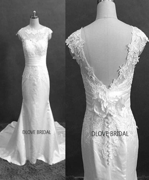 real po short sleeves backless satin mermaid wedding dresses boat neck slim waist lace appliques flower bride dress vestid1874496, White
real po short sleeves backless satin mermaid wedding dresses boat neck slim waist lace appliques flower bride dress vestid1874496, White